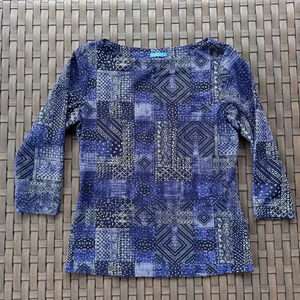 J.McLaughlin Women’s Geometric‎ Navy Blue Boat Neck 3/4 Sleeve Shirt Size Small